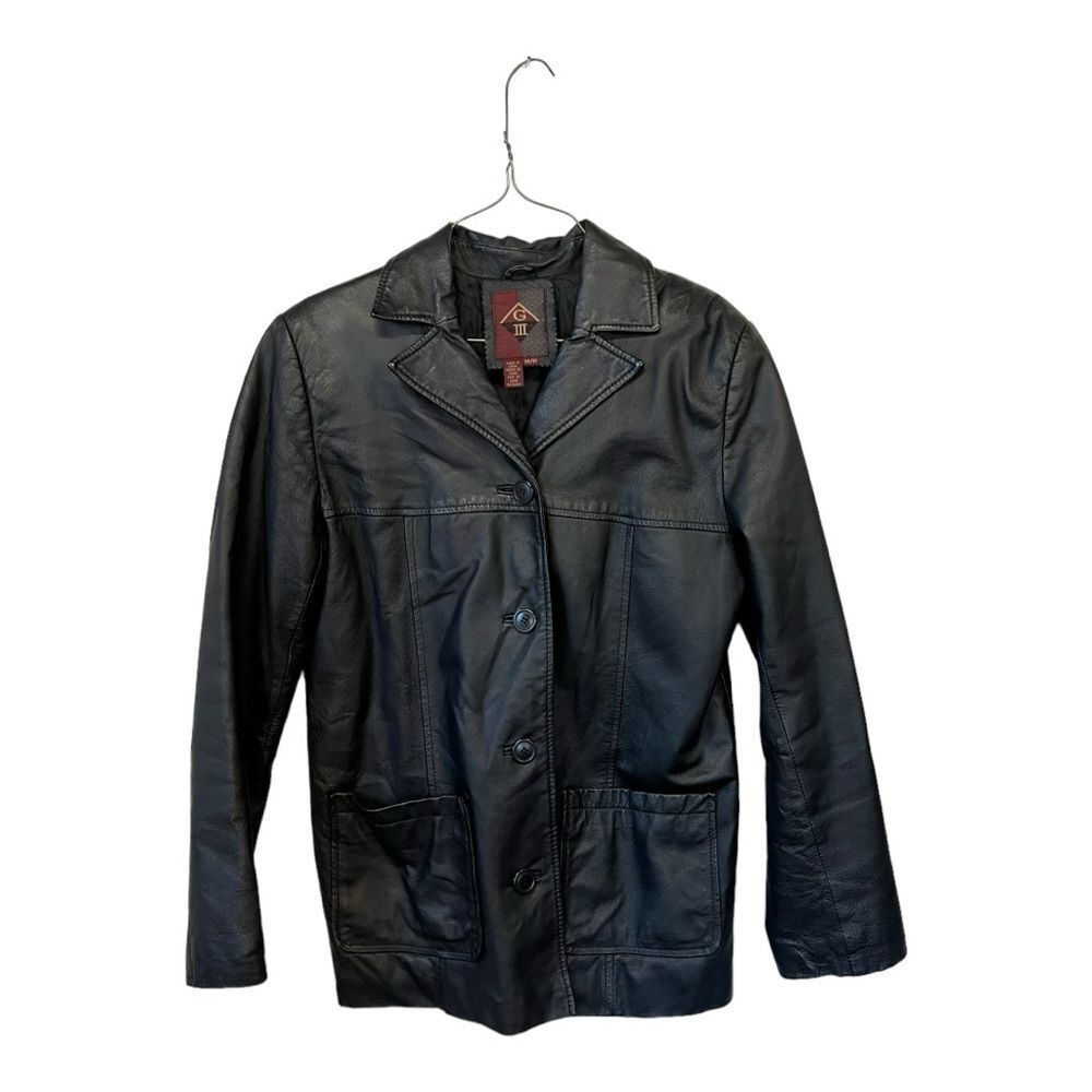 G III | Vintage Women's Black‎ Leather Button Up Jacket Coat M